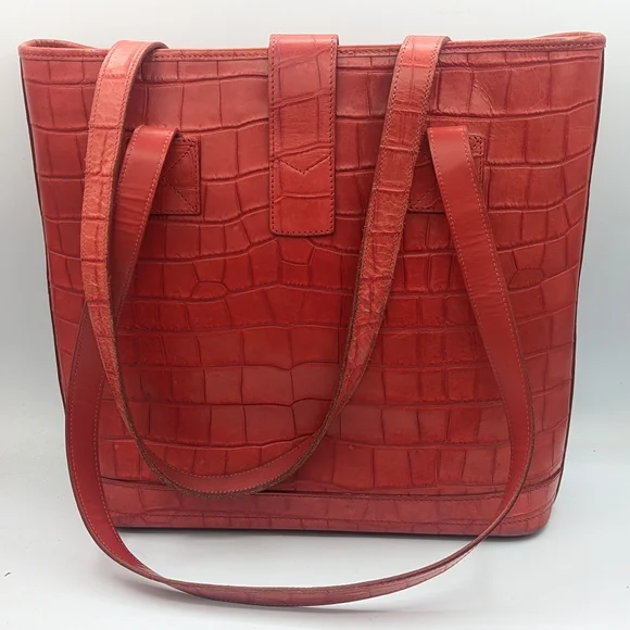 DOONEY & BOURKE Red Leather Vintage Embossed Croc Tote Shoulder Bag USA - Picture 5 of 15